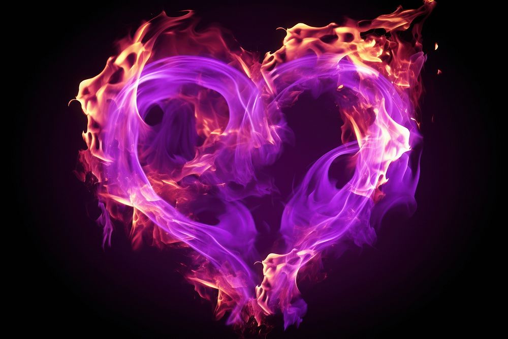 Purple fire heart pattern burning smoke.