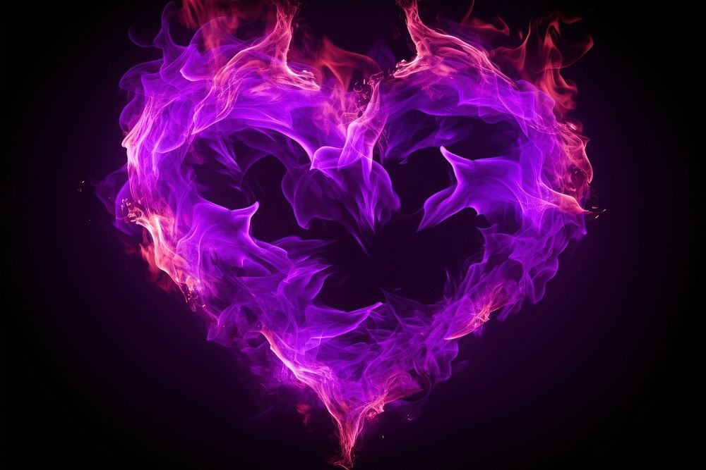 Purple fire heart pattern burning flame.