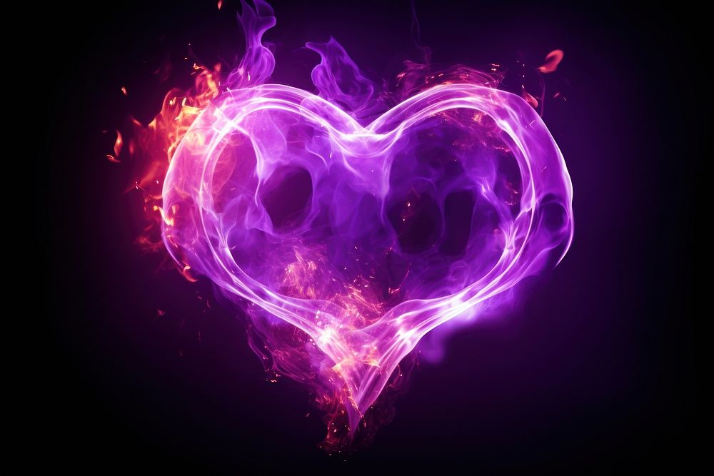 Purple fire heart burning pattern flame.