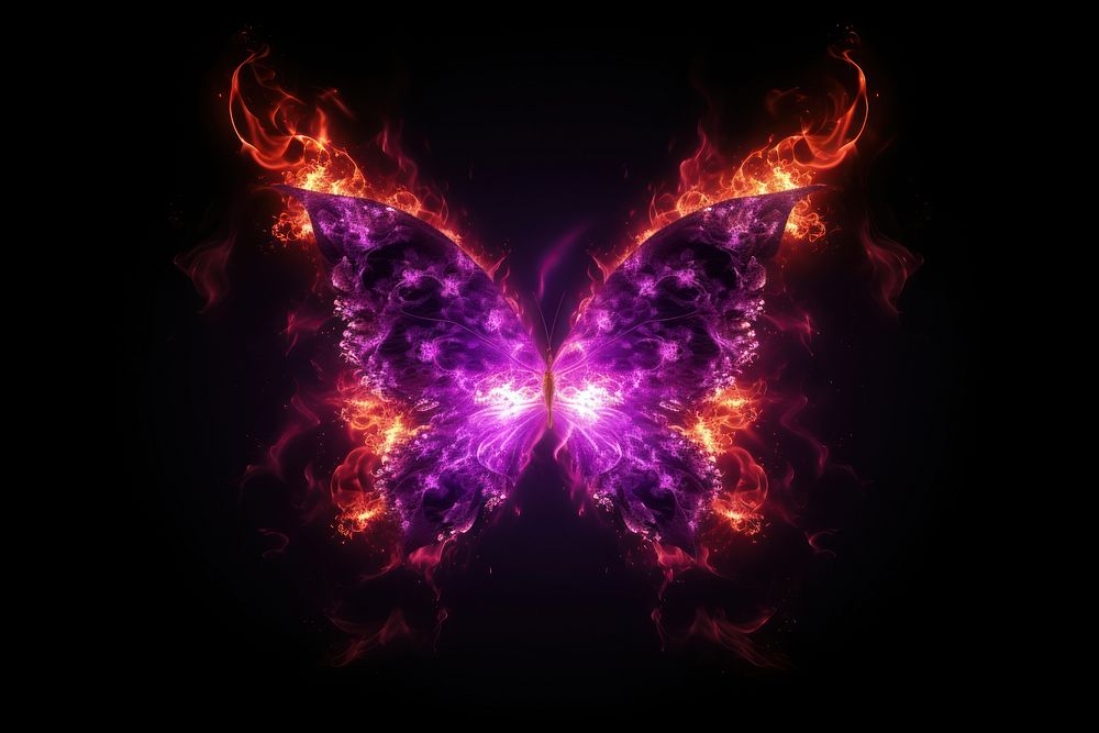 Photo purple fire in butterfly shape pattern burning flame.