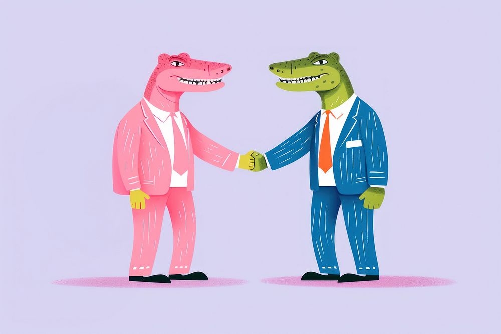 2 business crocodile shaking hand together representation togetherness celebration.