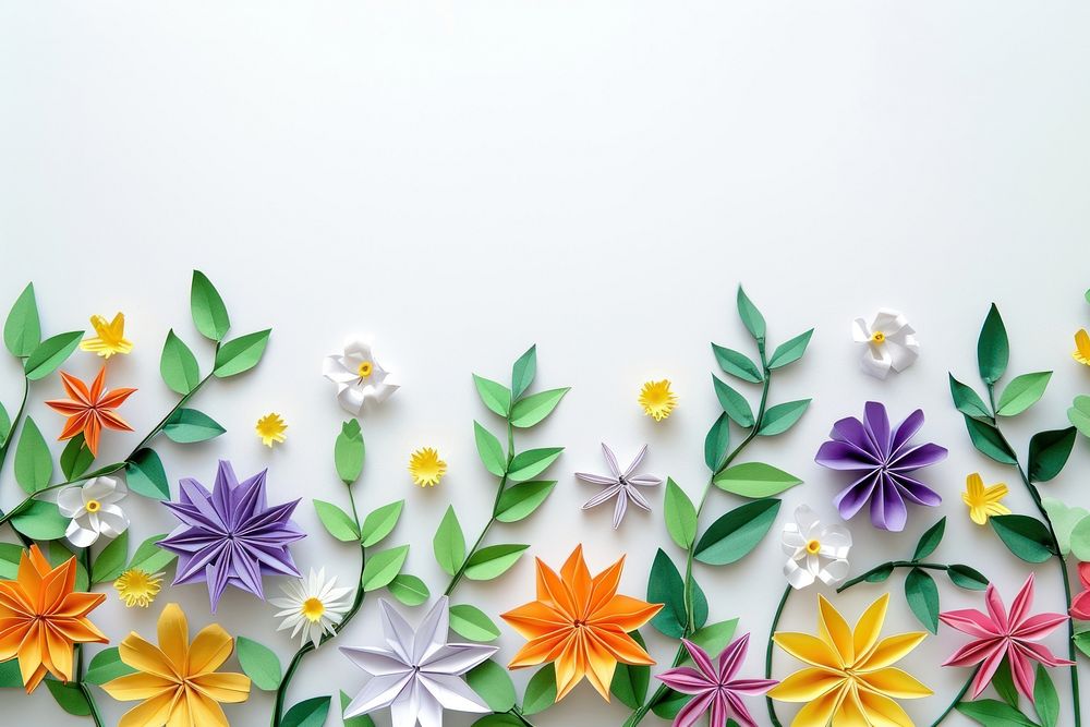 Spring floral border flower backgrounds origami.