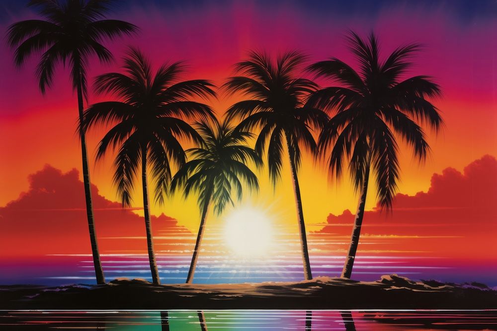 Coconut trees landscape outdoors sunset.