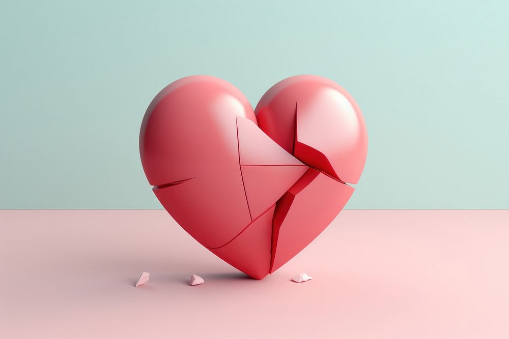Broken red heart balloon origami cartoon.