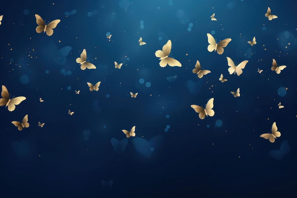 Gold butterflies gradient background wildlife animal blue.