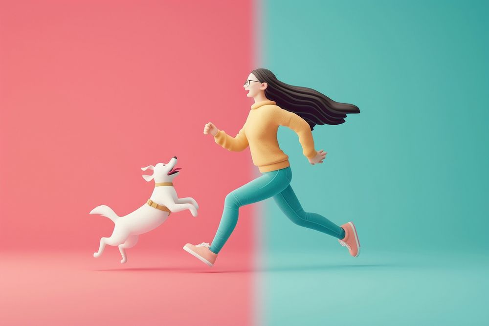 Woman running with dog animal mammal adult.