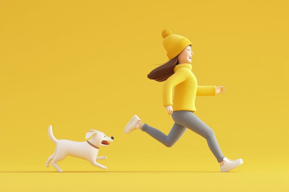 Woman running with dog animal mammal human.