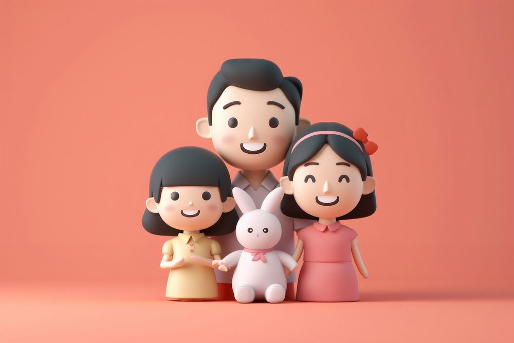 Happy asian family figurine human cute.