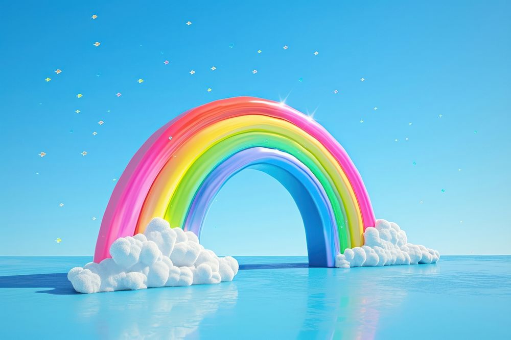 3D Render background of rainbow sky outdoors nature.