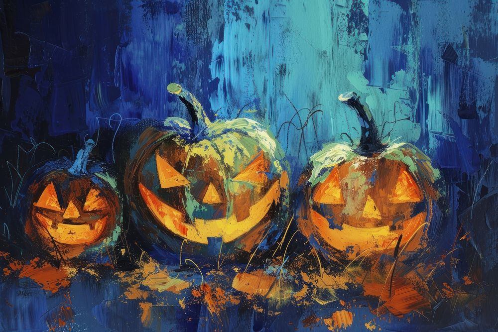 Halloween painting jack-o'-lantern anthropomorphic.