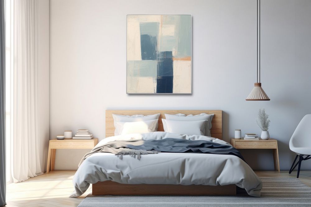 Minimal space bedroom painting furniture cushion.