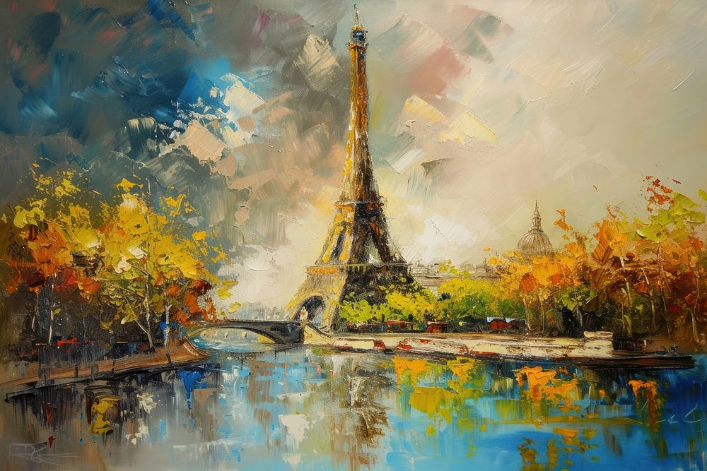 Eiffel tower painting outdoors art.