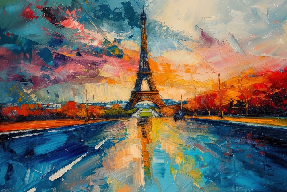 Eiffel tower painting architecture city.