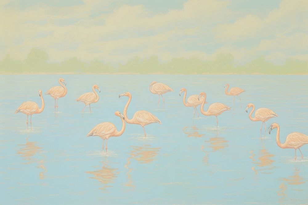 Flamingos painting animal bird.