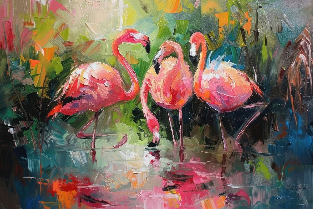 Flamingos painting animal bird.