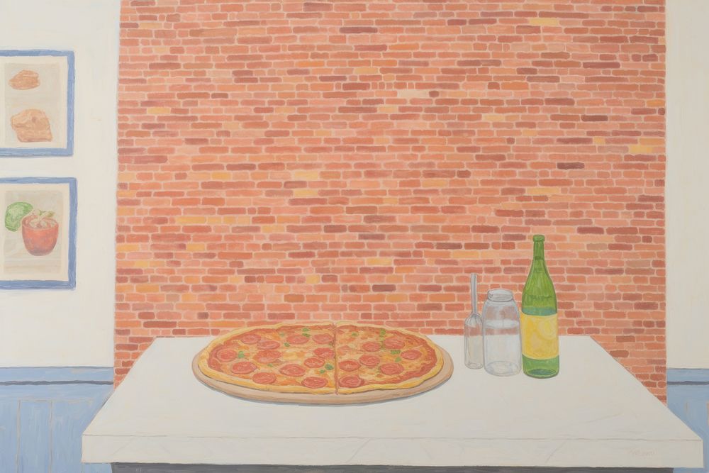 Pizza painting architecture bottle.