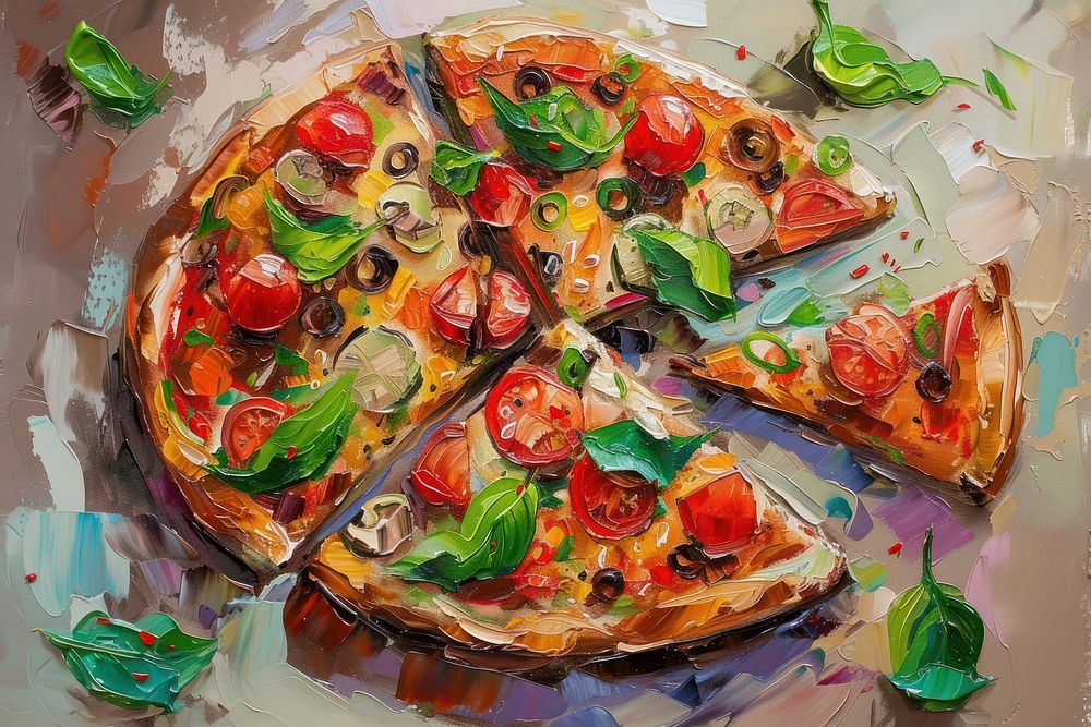 Pizza painting plate food.