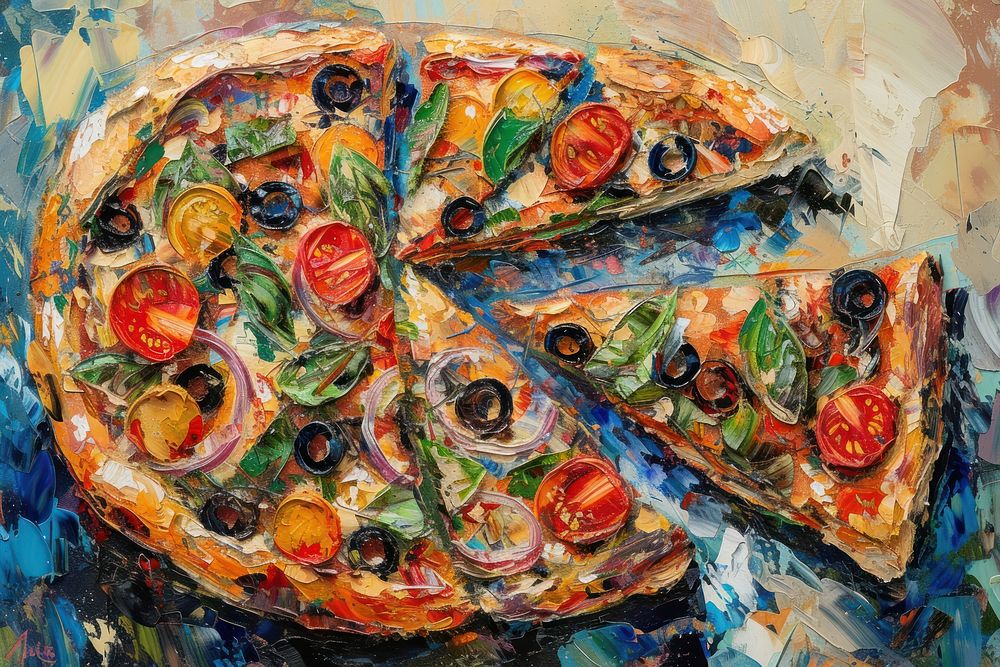 Pizza painting food art.