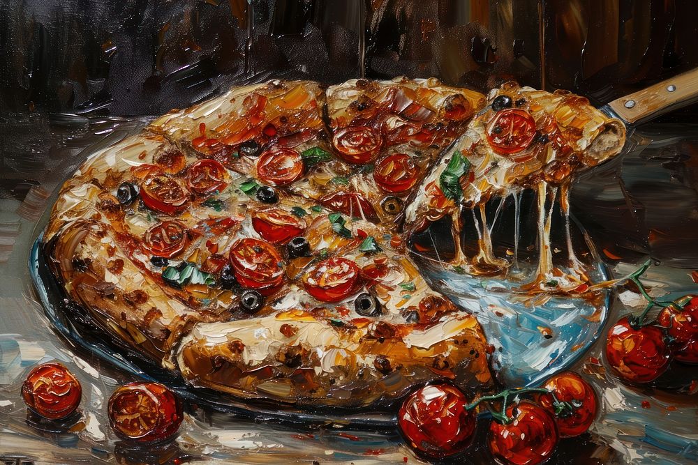 Pizza painting food invertebrate.