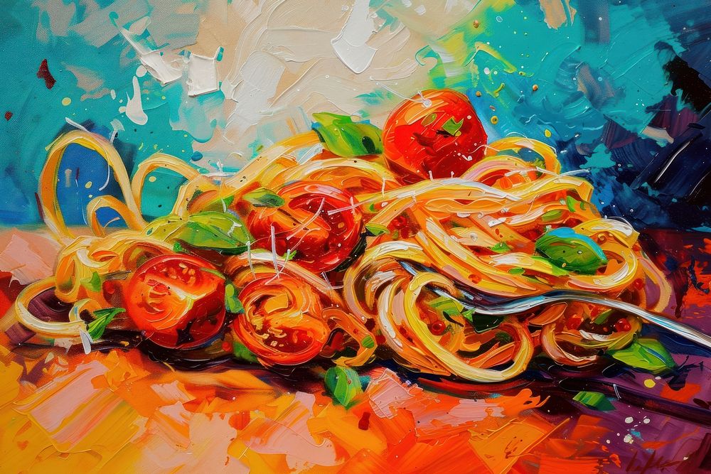 Spaghetti painting pasta food.