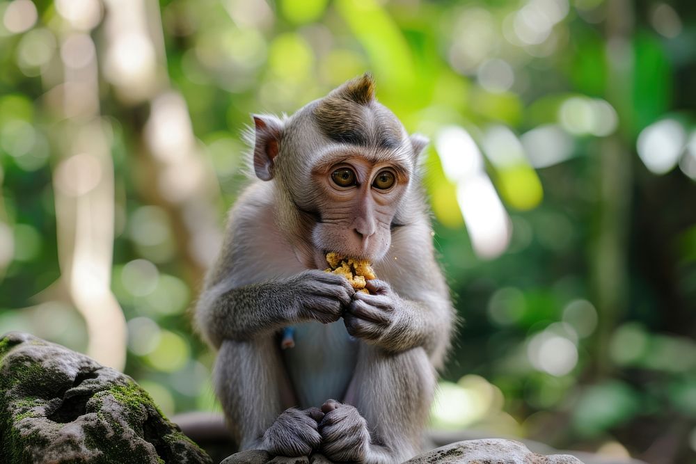 Monkey eating wildlife animal mammal.