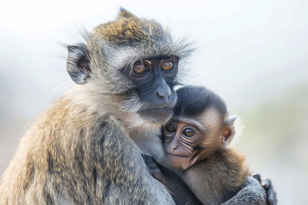 Baby monkey with mother wildlife animal mammal.