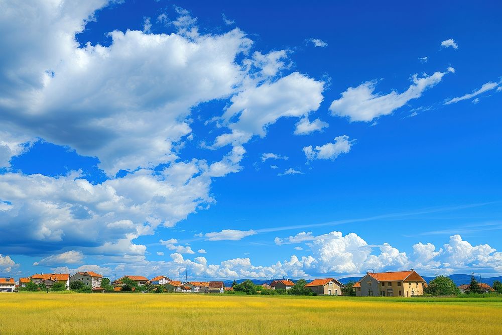 Photo of beautiful blue sky countryside landscape outdoors.