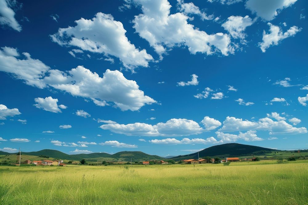 Photo of beautiful blue sky countryside landscape outdoors.