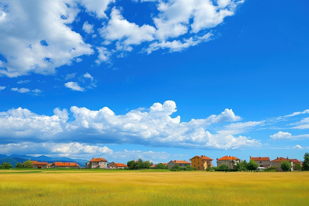 Photo of beautiful blue sky countryside landscape grassland.