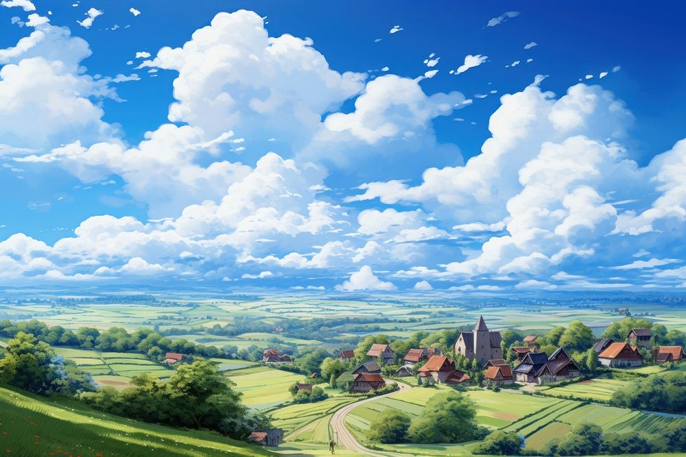 Photo of beautiful blue sky architecture countryside landscape.