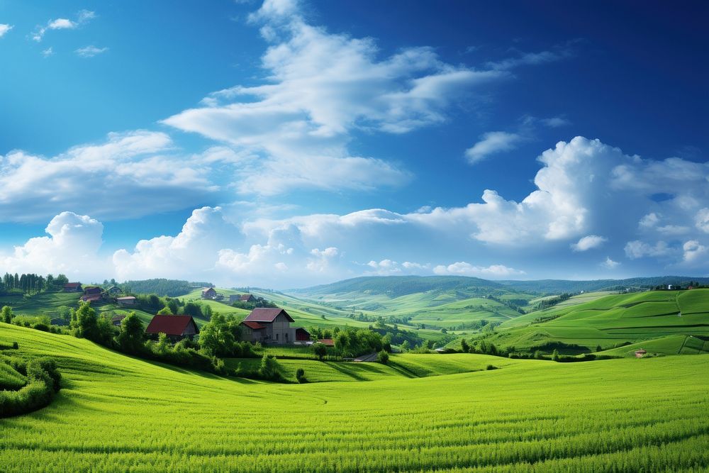 Photo of beautiful blue sky architecture countryside landscape.