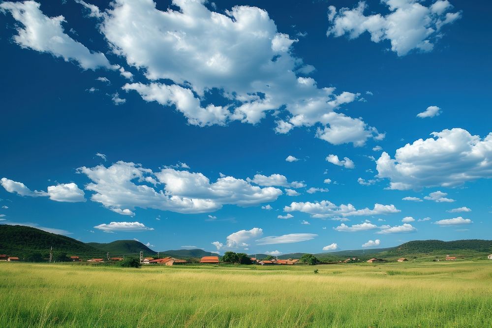 Photo of beautiful blue sky landscape outdoors horizon.