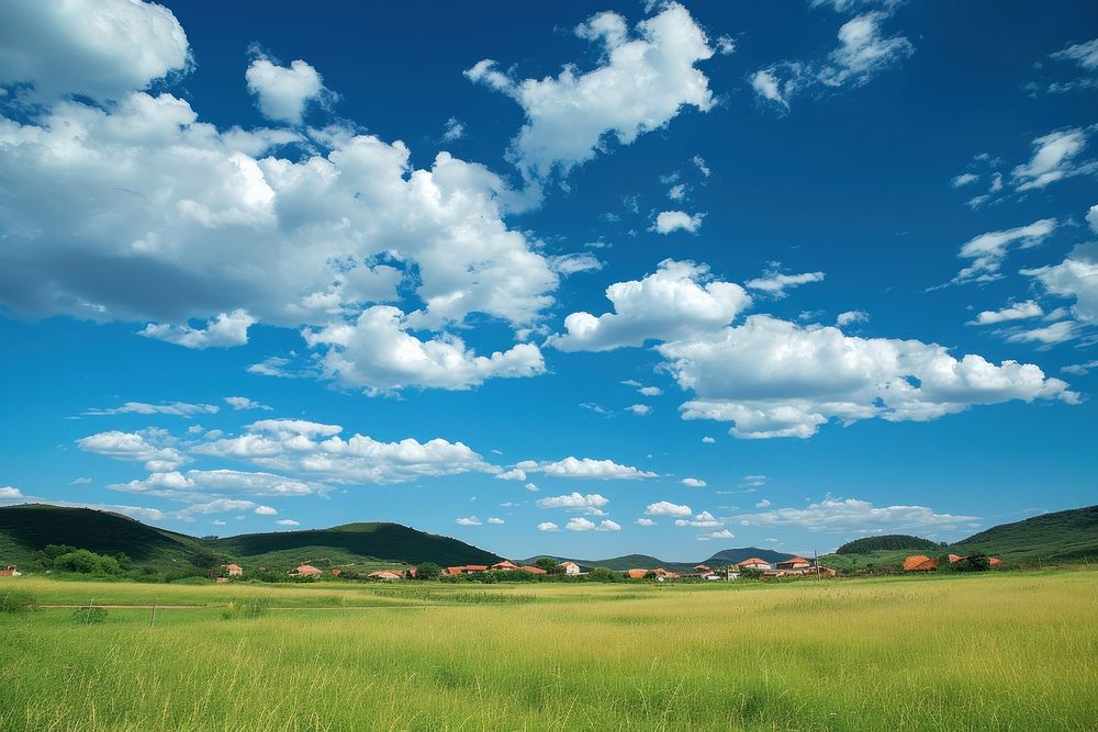 Photo of beautiful blue sky landscape grassland outdoors.