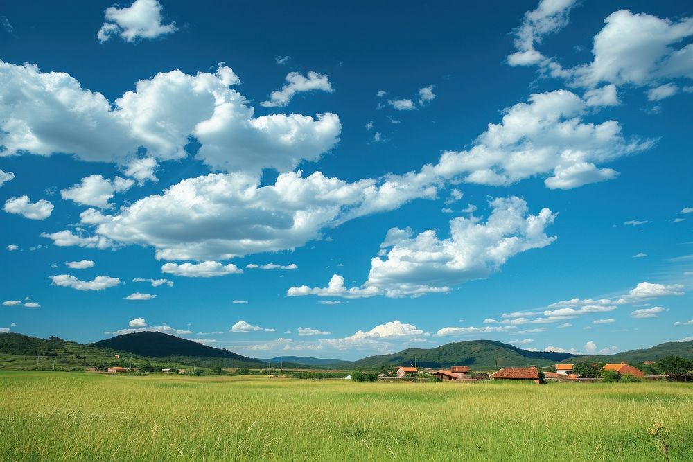 Photo of beautiful blue sky countryside landscape outdoors.