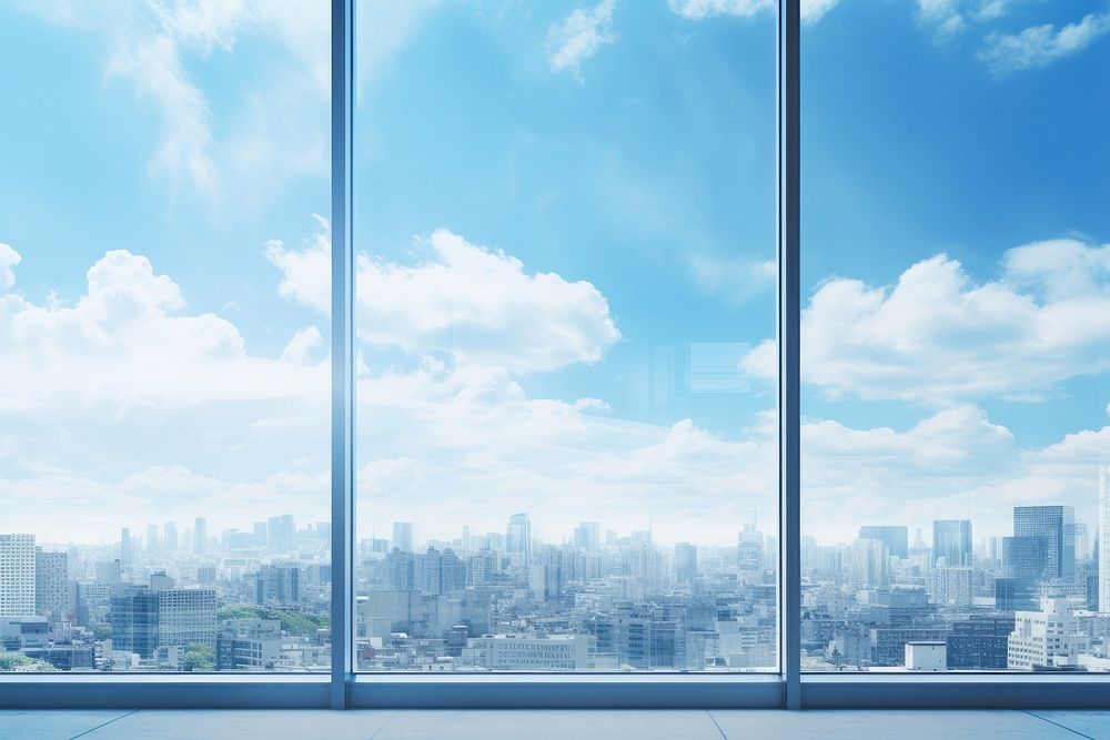 Photo of beautiful blue sky building window city.