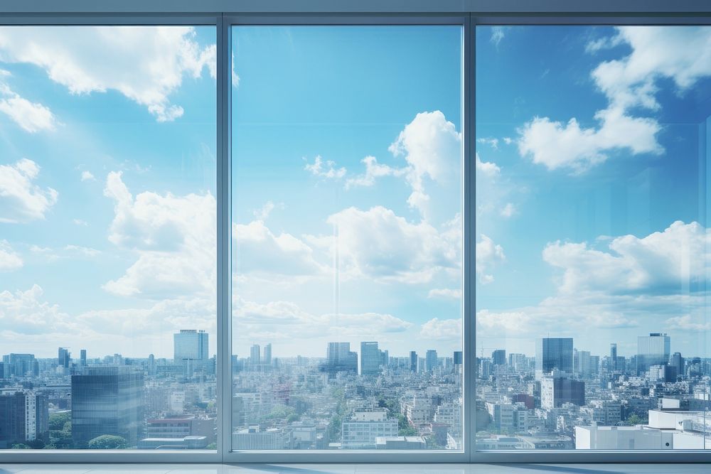 Photo of beautiful blue sky building window city.