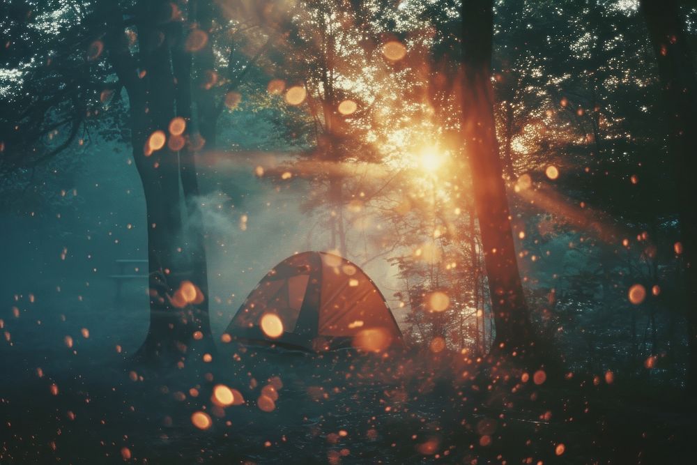 Camping light leaks outdoors nature tranquility.