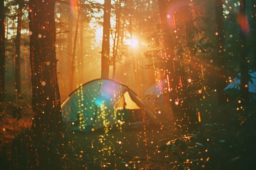 Camping light leaks outdoors tent tranquility.