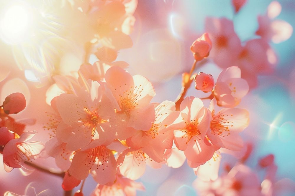 Cherry blossom light leaks backgrounds outdoors flower.