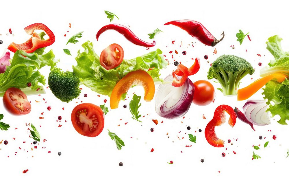 Vegetables food red white background.