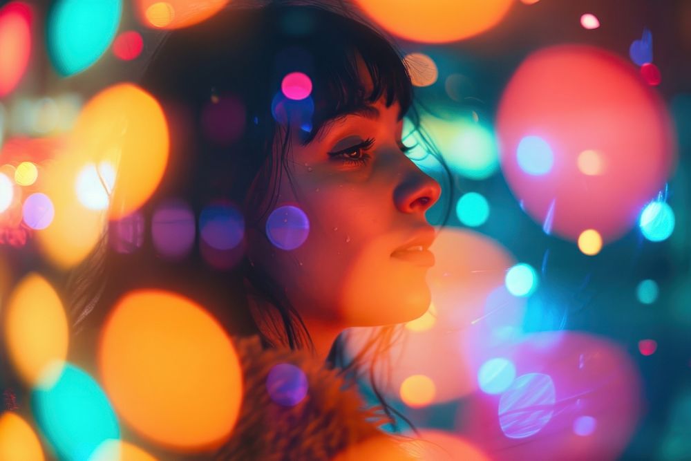 Neon light leaks photography portrait adult.