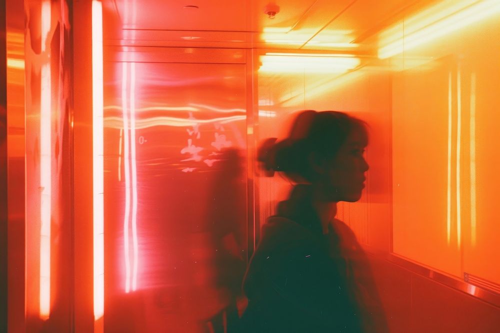 Neon light leaks adult red architecture.