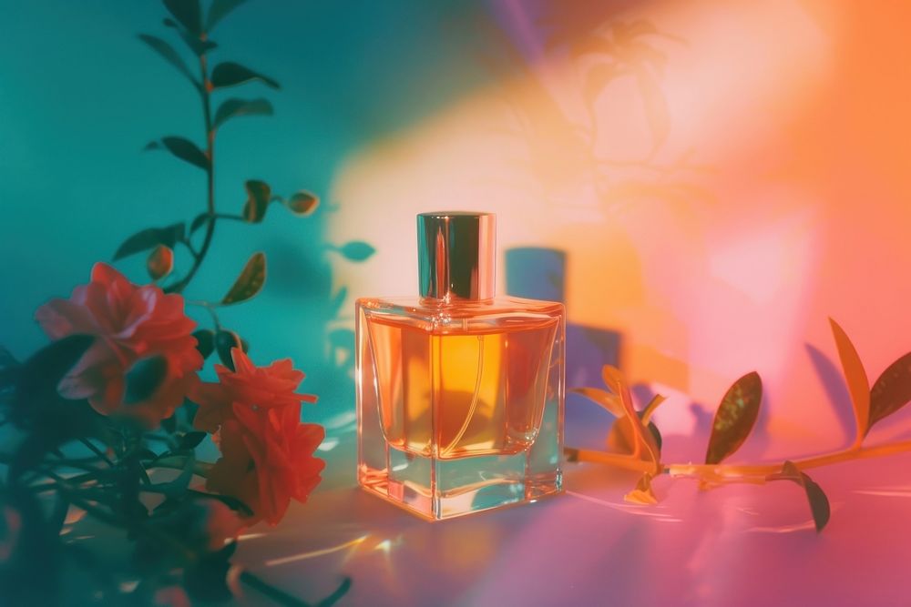 Perfume light leaks cosmetics vibrant color reflection.