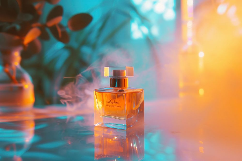 Perfume light leaks cosmetics bottle illuminated.
