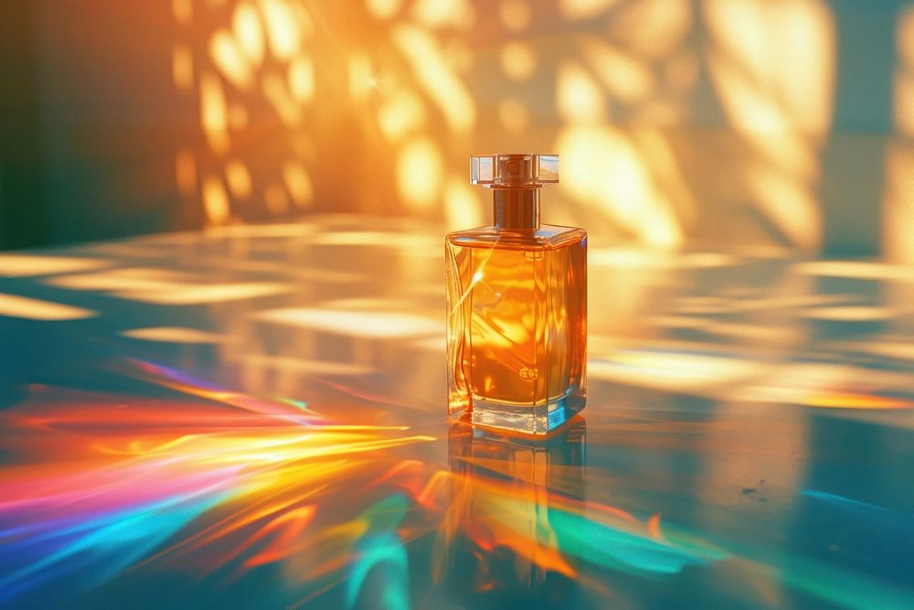 Perfume light leaks backgrounds cosmetics bottle.