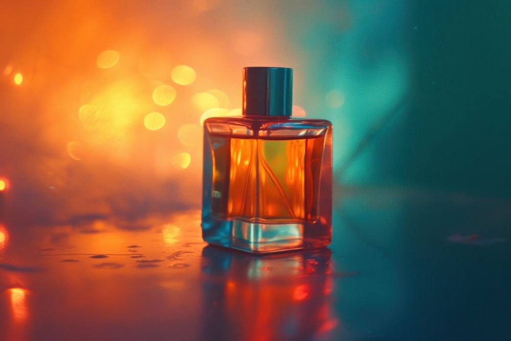Perfume light leaks cosmetics bottle red.