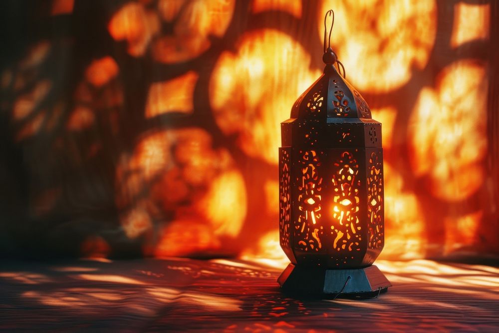 Ramadan light leaks lantern red spirituality.