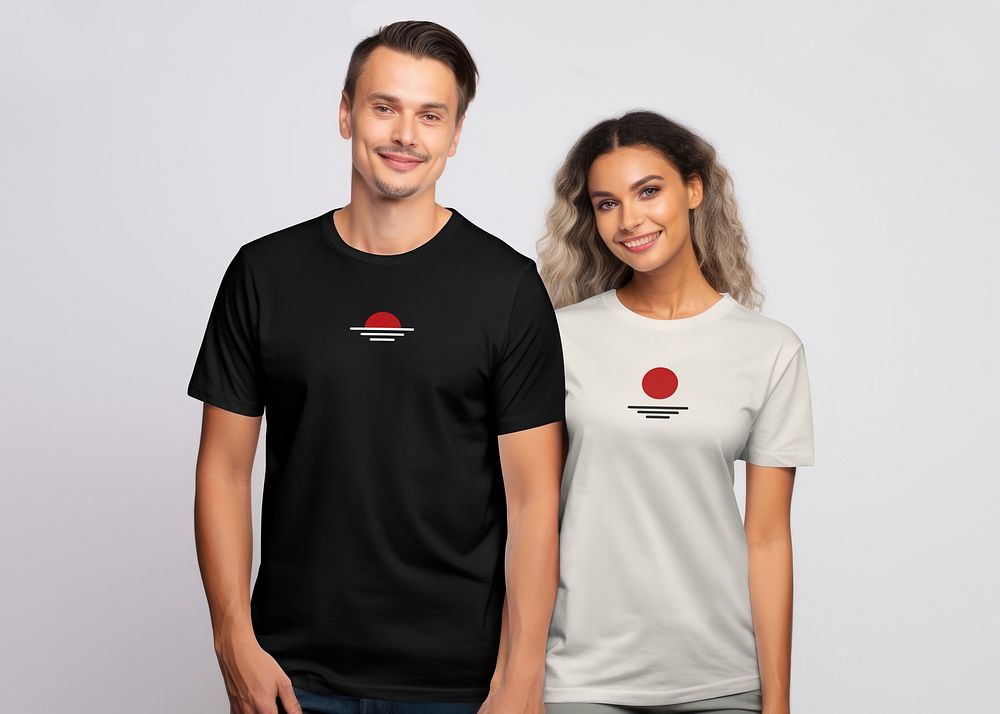 Couple in black and white t-shirts