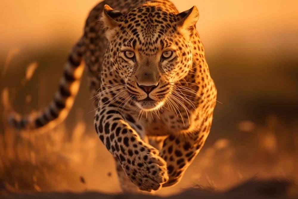 Leopard running wildlife cheetah animal.