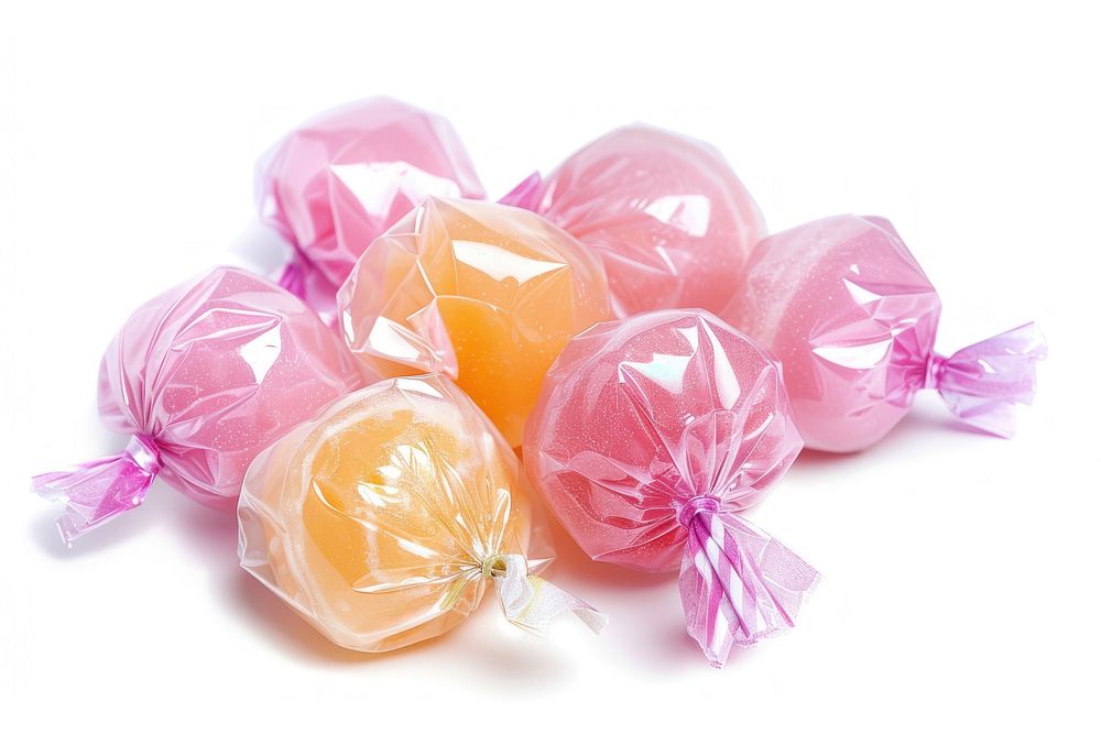 Photo of candy confectionery food white background.